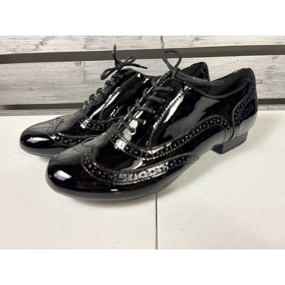Clarks Collection Black Patent Leather Wingtip Brogue Oxford Shoes Womens 9 M